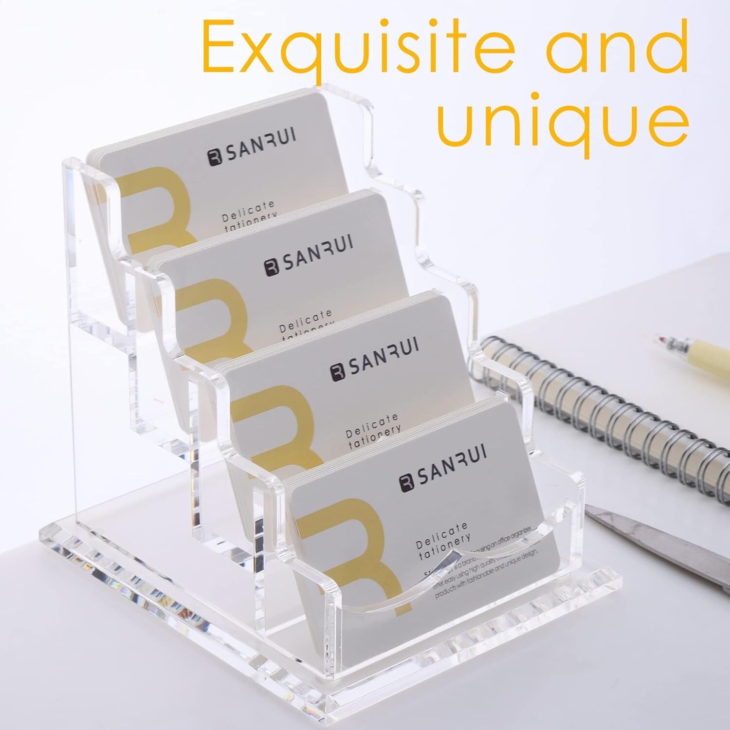 Horizontal Business Card Holder 4 Tiers 4 Slots f Desk Acrylic Clear Display