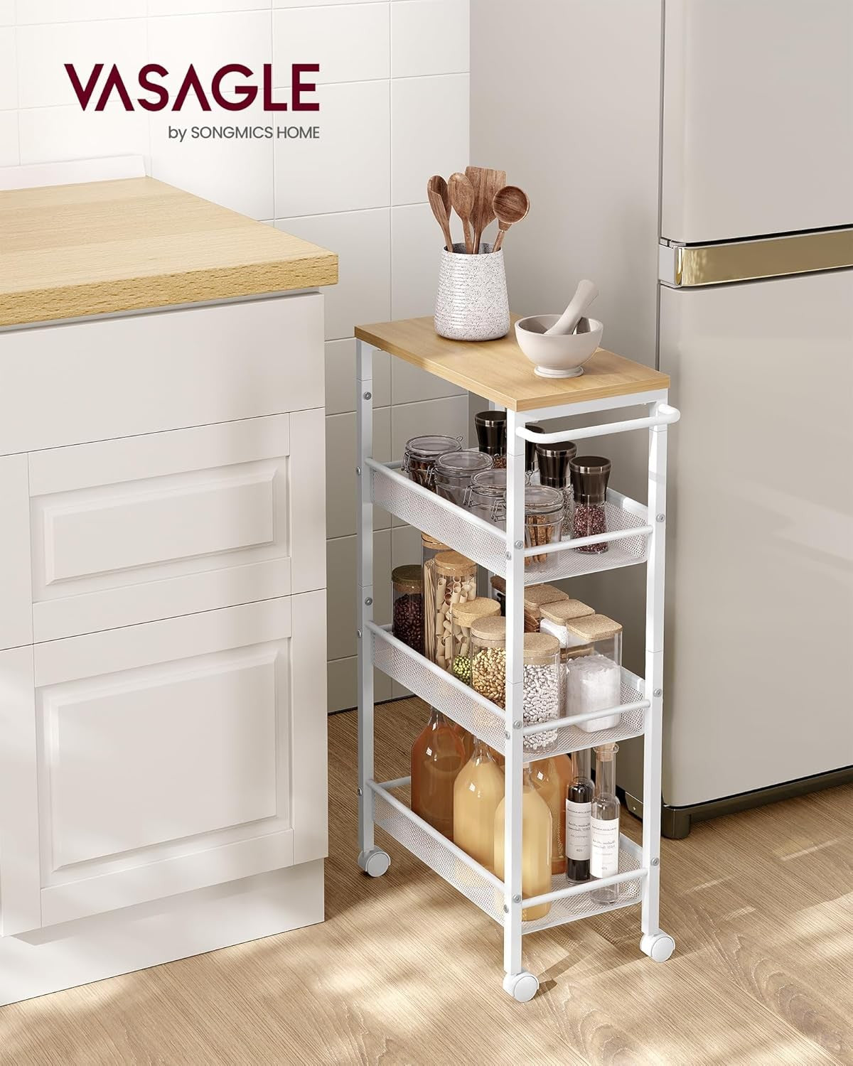 4-Tier Trolley Space-Saving Kitchen Cart with Castors 22x45.5x77cm