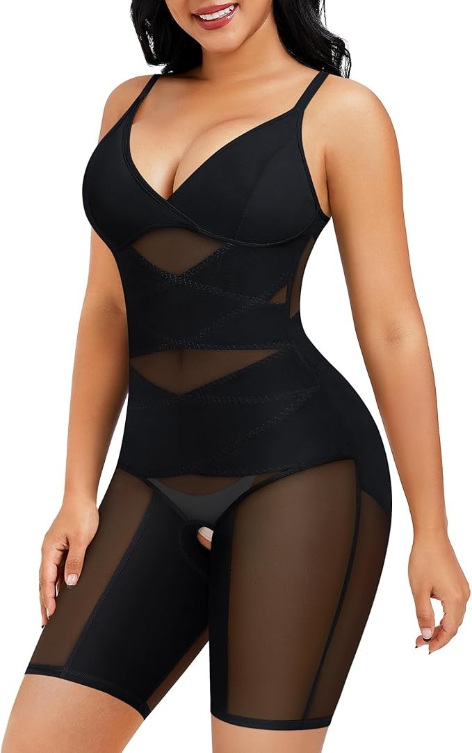 Women Shapewear Bodysuit Shaper V Neck Butt Lifter Full Body Tummy Control LARGE