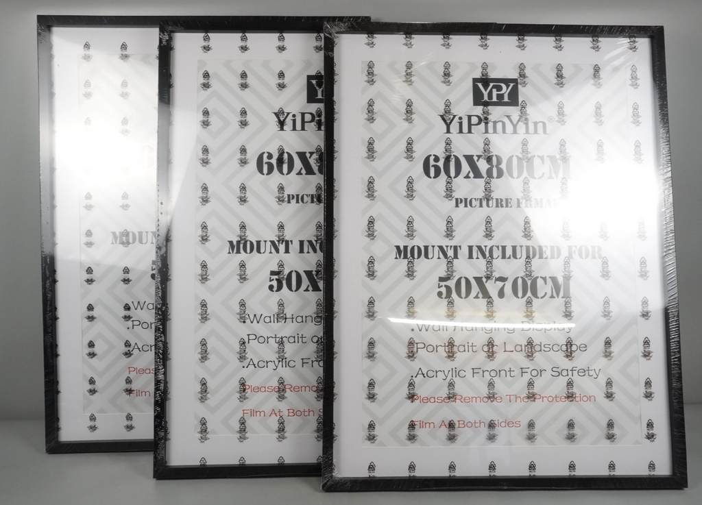60x80cm Black Picture Frames Set of 3 with Mounts for 50x70cm, 80x60cm Poster