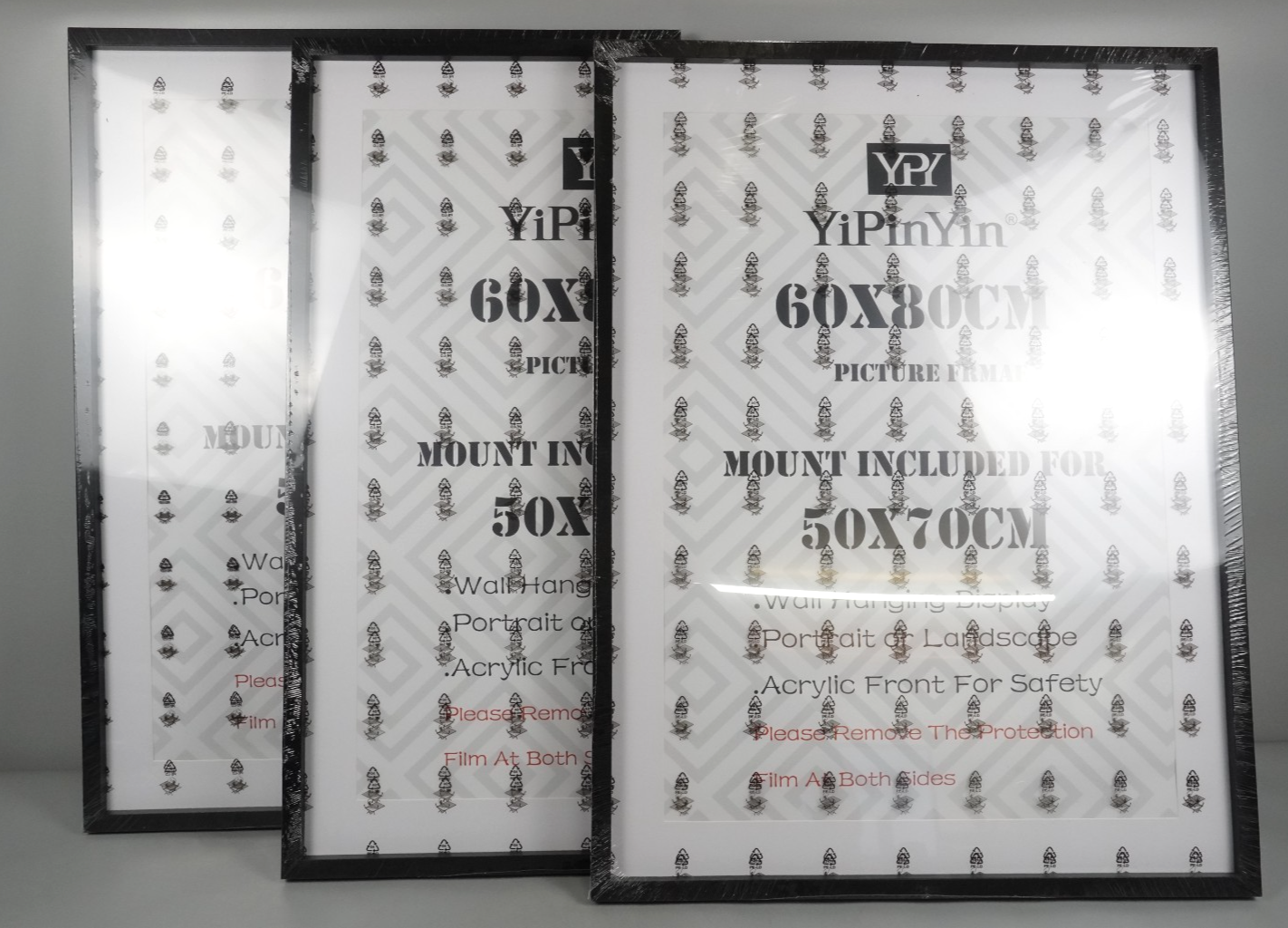 60x80cm Black Picture Frames Set of 3 with Mounts for 50x70cm, 80x60cm Poster