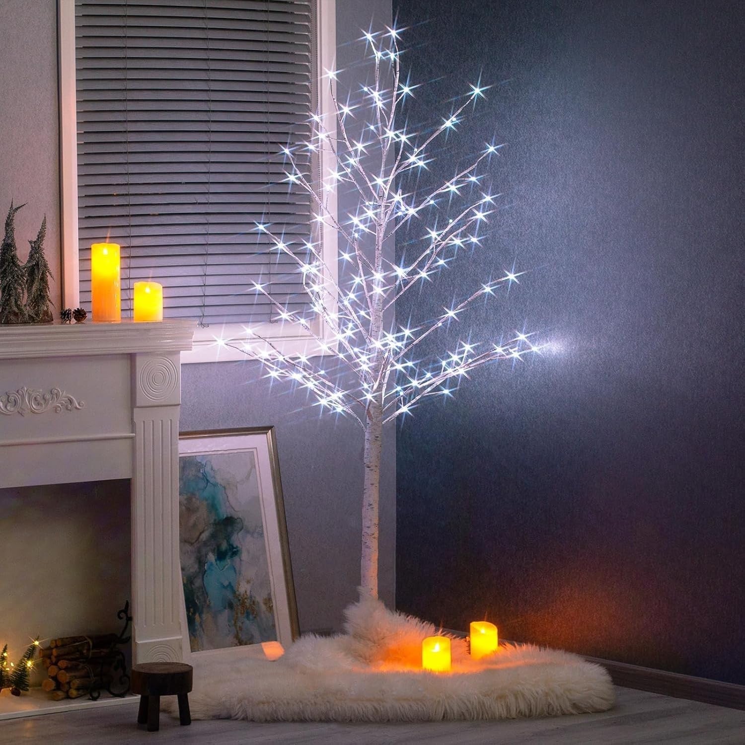 Artificial Lighted Birch Tree 6FT Colour Changing with LED Lights Timer White