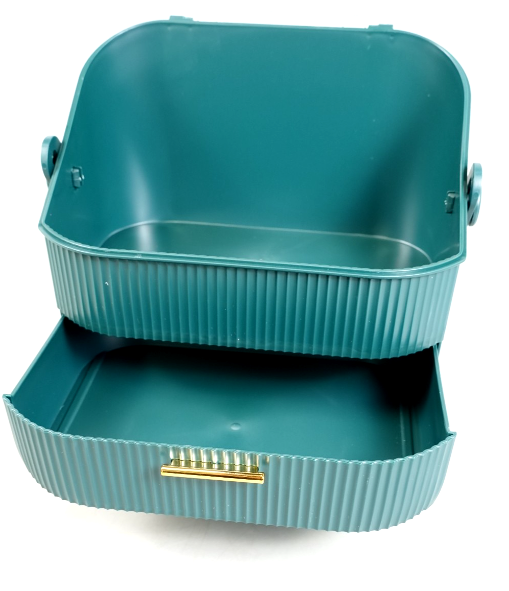 Elegant Makeup Storage Organiser Box Green with Drawers and Handle