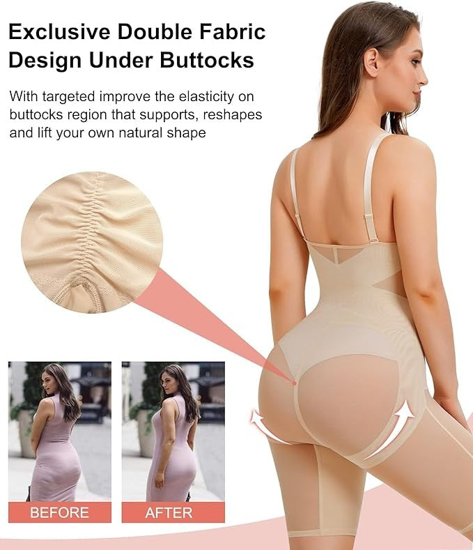Women Shapewear Bodysuit Shaper V Neck Butt Lifter Full Body Tummy Control MEDIU