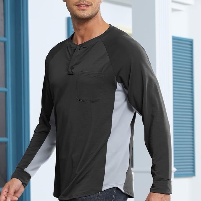 Men's Henley Long Sleeve Shirts Tops for Men Casual Fashion Button T Shirts