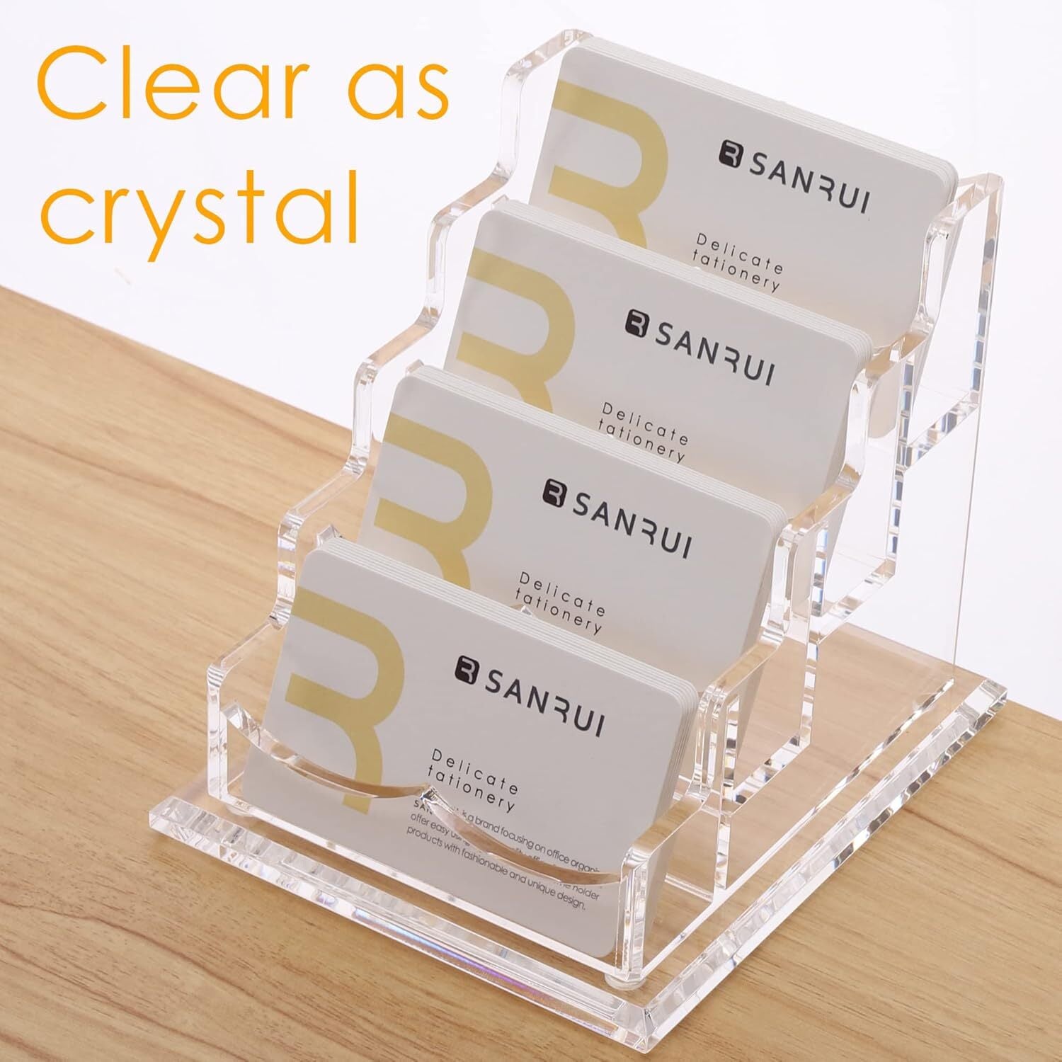 Horizontal Business Card Holder 4 Tiers 4 Slots f Desk Acrylic Clear Display