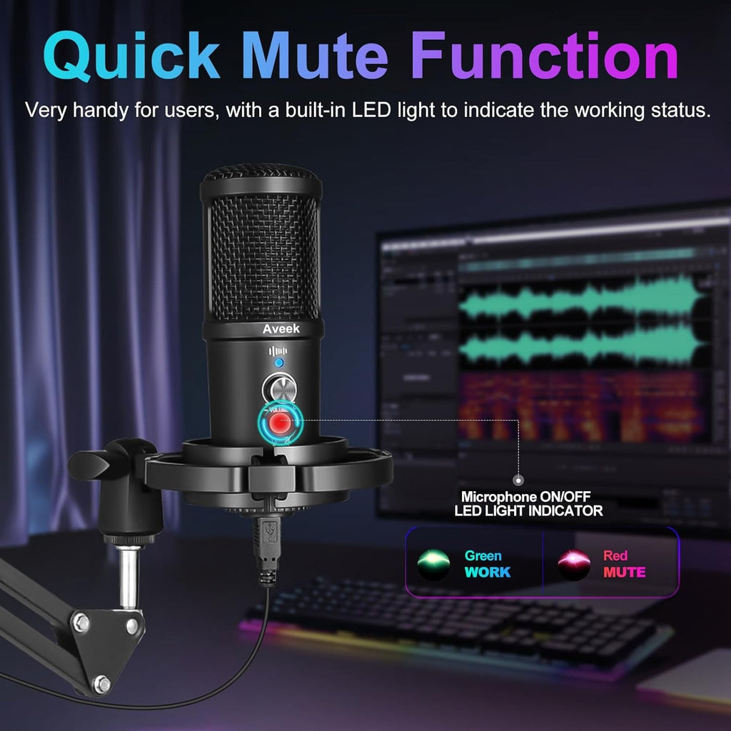 USB Condenser Microphone Microphone for PC Podcast with Mute Gaming Conference