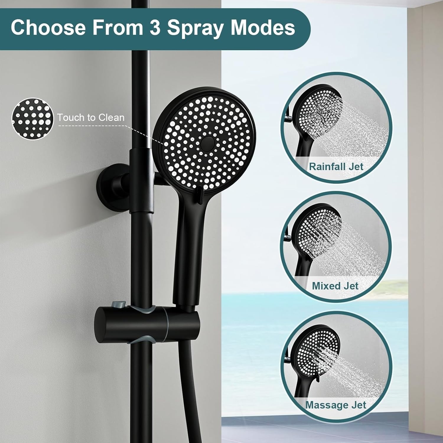 Thermostatic Shower Mixer Set Stainless Steel Shower Bar Set w Adjustable Height