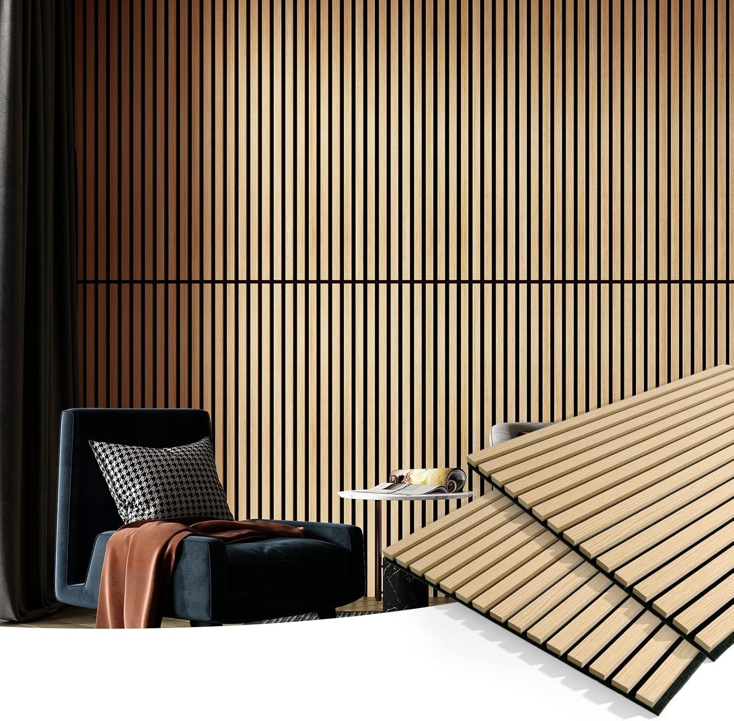 2 Wood Slat Acoustic Panels for Wall and Ceiling - 3D Fluted Sound Absorbing Pan