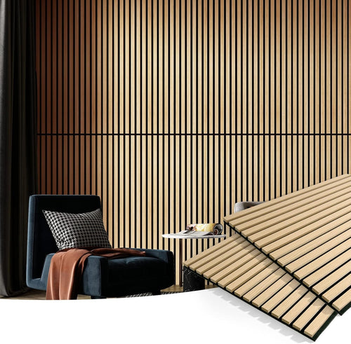 2 Wood Slat Acoustic Panels for Wall and Ceiling - 3D Fluted Sound Absorbing Pan