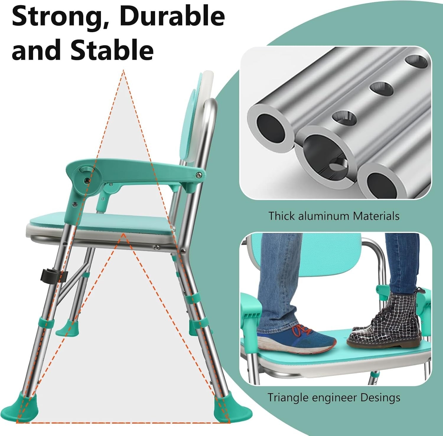 Folding Shower Chair 5-Level Adjustable, Non-Slip Feet, Lightweight & Durable