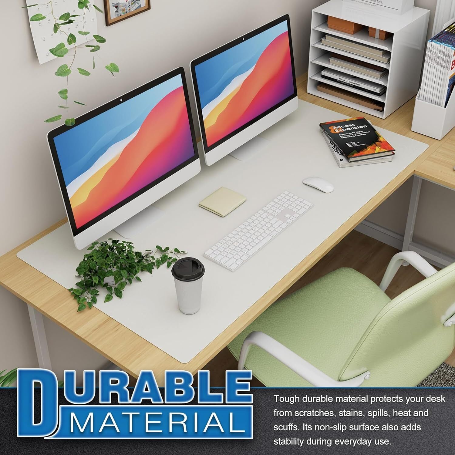 120x60cm PU Leather Desk Mat White/Beige XL Mouse Keyboard Computer Pad Office