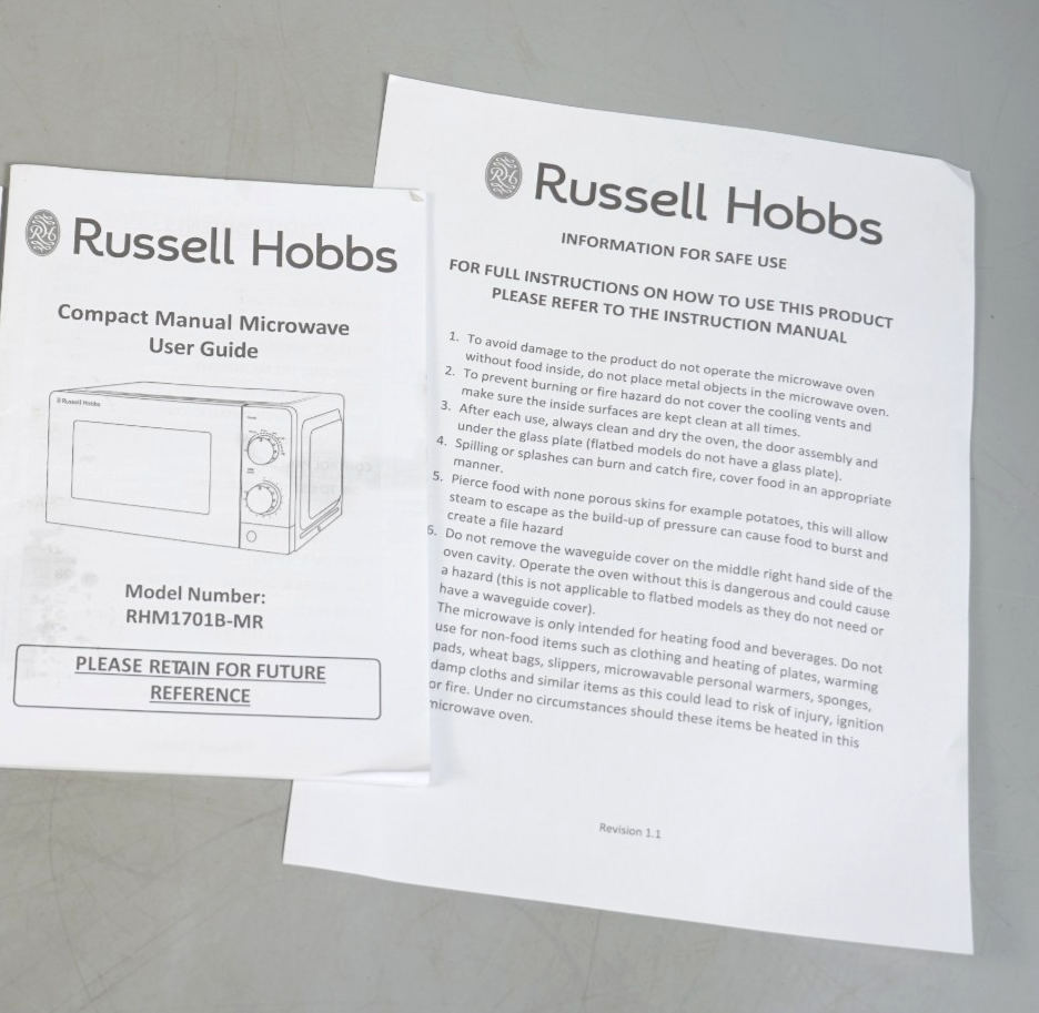 Russell Hobbs Full Black Manual Microwave 17L RHM1701B-MR