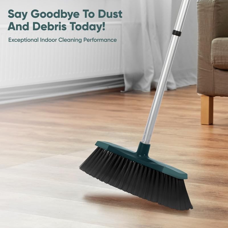 Heavy Duty Outdoor Garden Broom 30cm Soft Bristle Sweeping Brush Long Handle