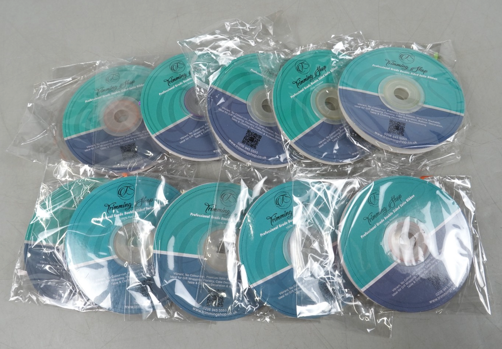 10x Double Sided Satin Ribbons Bundle 25 Metres 3mm Ribbon Pack 10 Colours