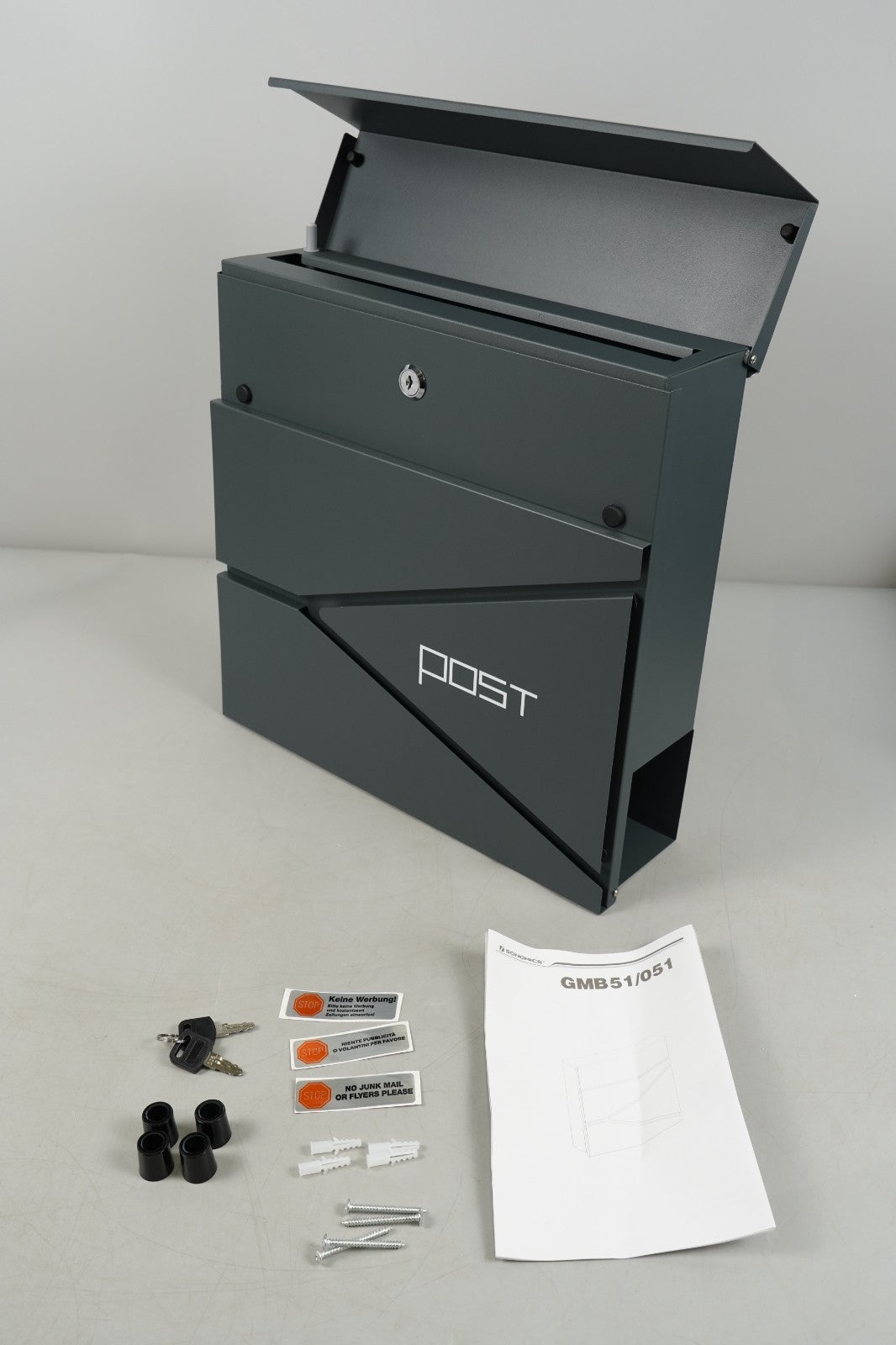 Letter Box Mailbox Wall Mounted with Newspaper Holder, 2 Keys, Modern GMB051G02