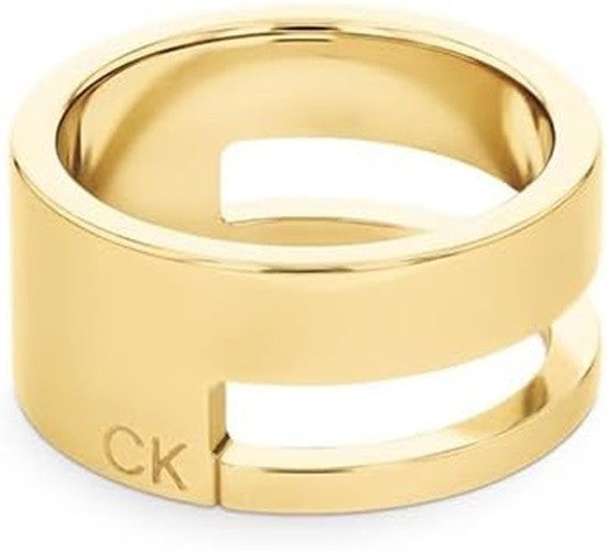 Calvin Klein Geometric Essentials Womens Ring Gold Tone Size 56 Stainless