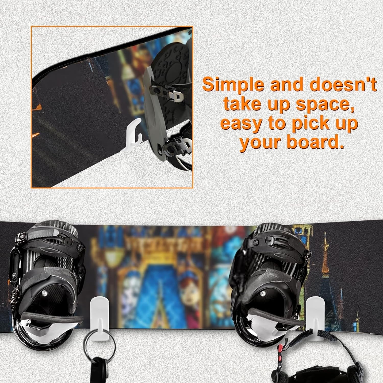 4pcs Snowboard Wall Mount Clips Double Rack Horizontal Ski Mount Clips Skateboar