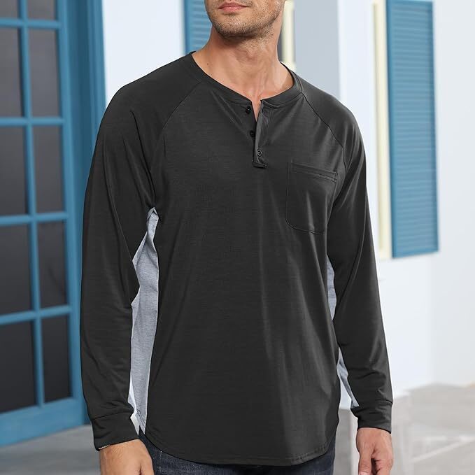Men's Henley Long Sleeve Shirts Tops for Men Casual Fashion Button T Shirts