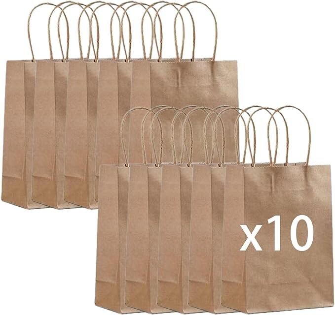 Brown Kraft Paper Carrier Bags w Twisted Handles Shopping Tote Gift Party 10 pcs