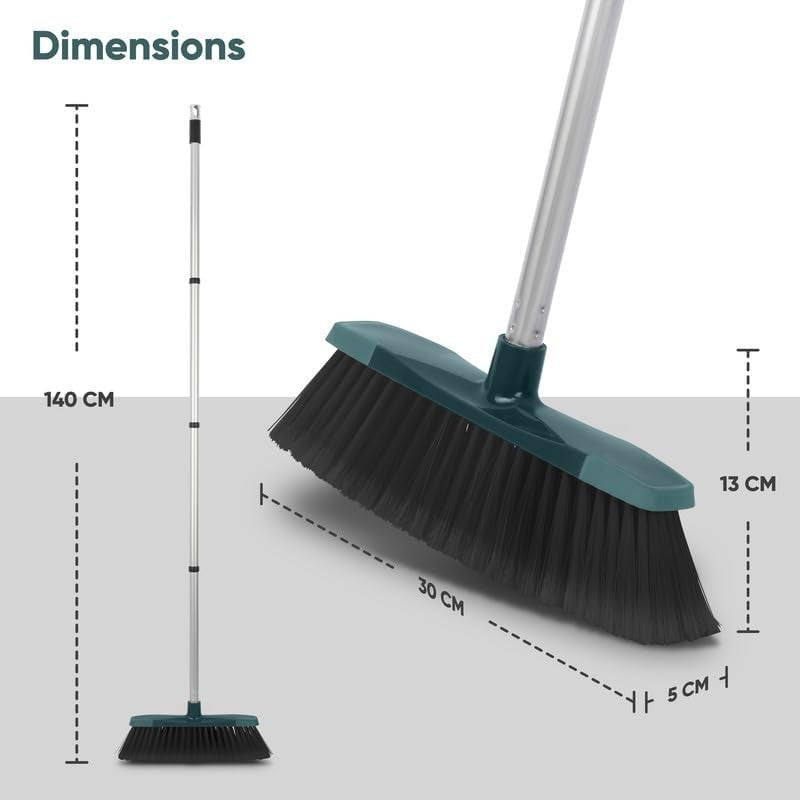 Heavy Duty Outdoor Garden Broom 30cm Soft Bristle Sweeping Brush Long Handle