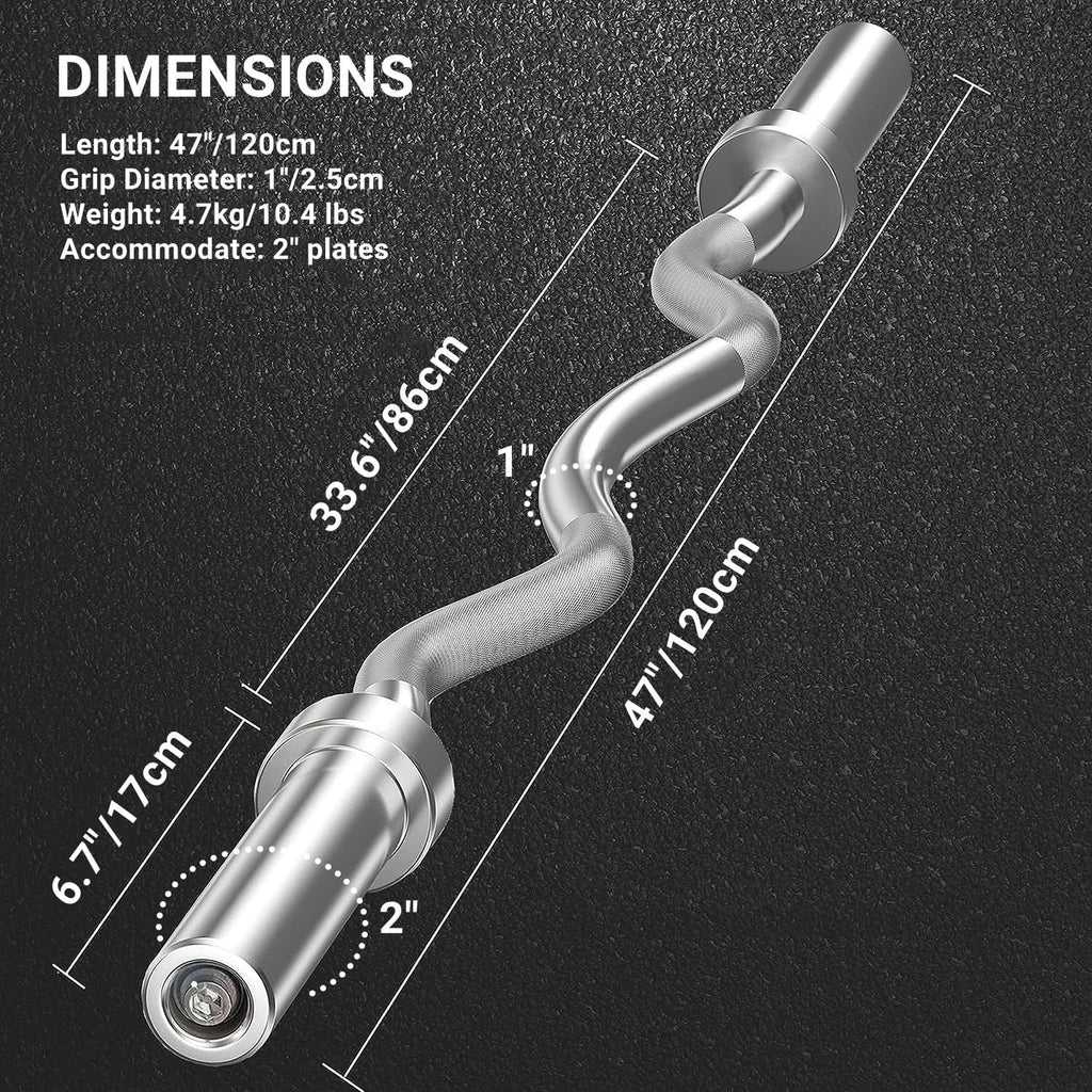 Curl Bar Weight Lifting Barbell Bar with Non-Slip Hand Grip and 2 Spring Collars