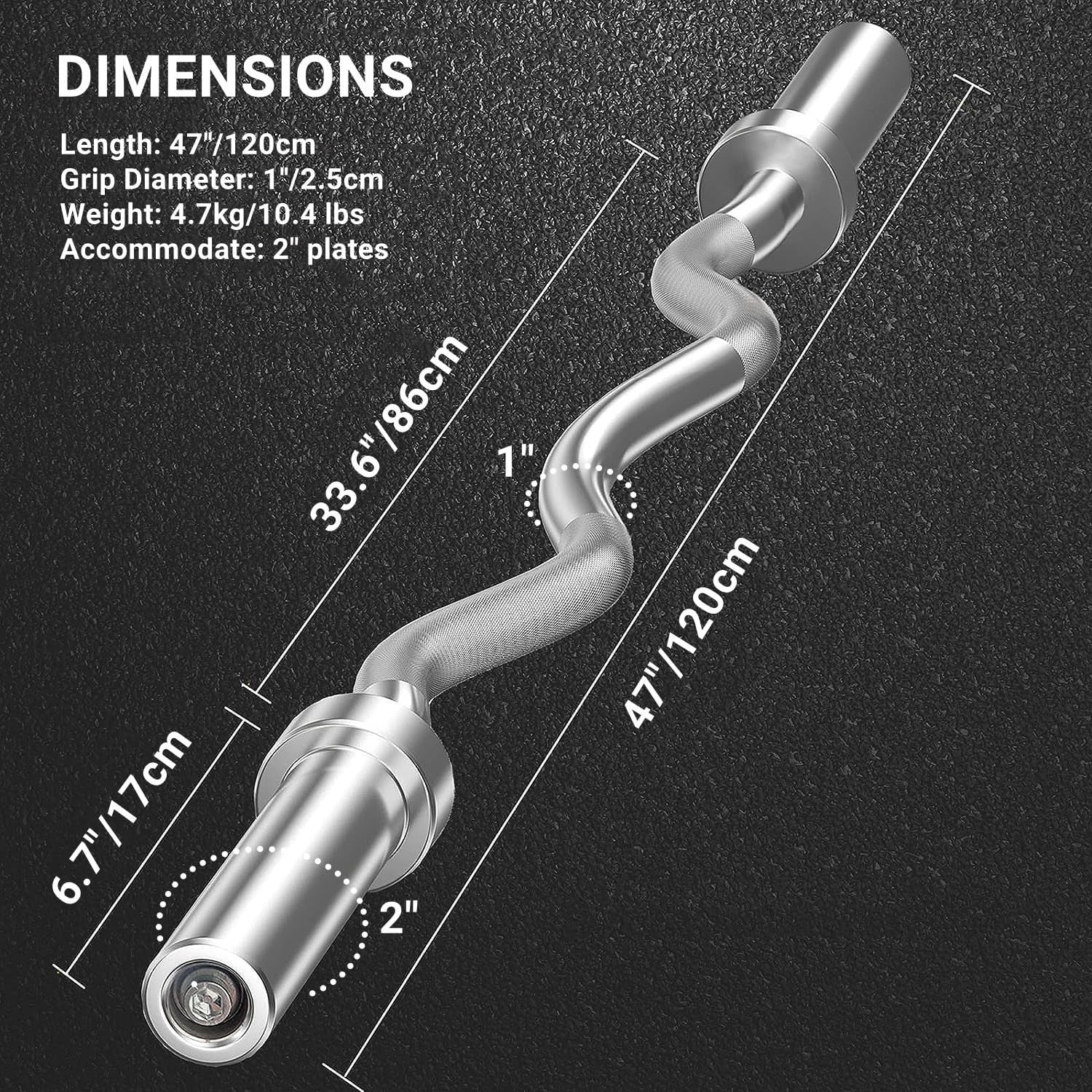 Curl Bar Weight Lifting Barbell Bar with Non-Slip Hand Grip and 2 Spring Collars