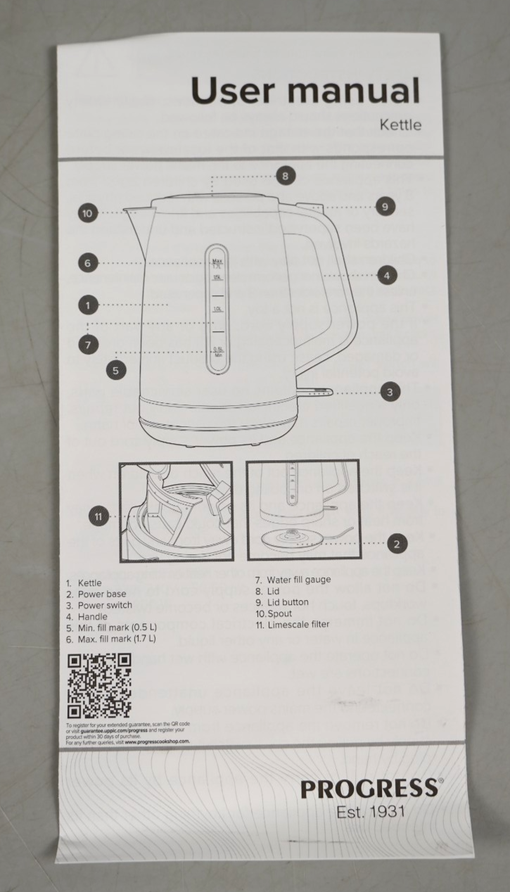 1.7L Kettle Rapid Boil Dry Sensor 360° Swivel Base Modern Electric Kettle