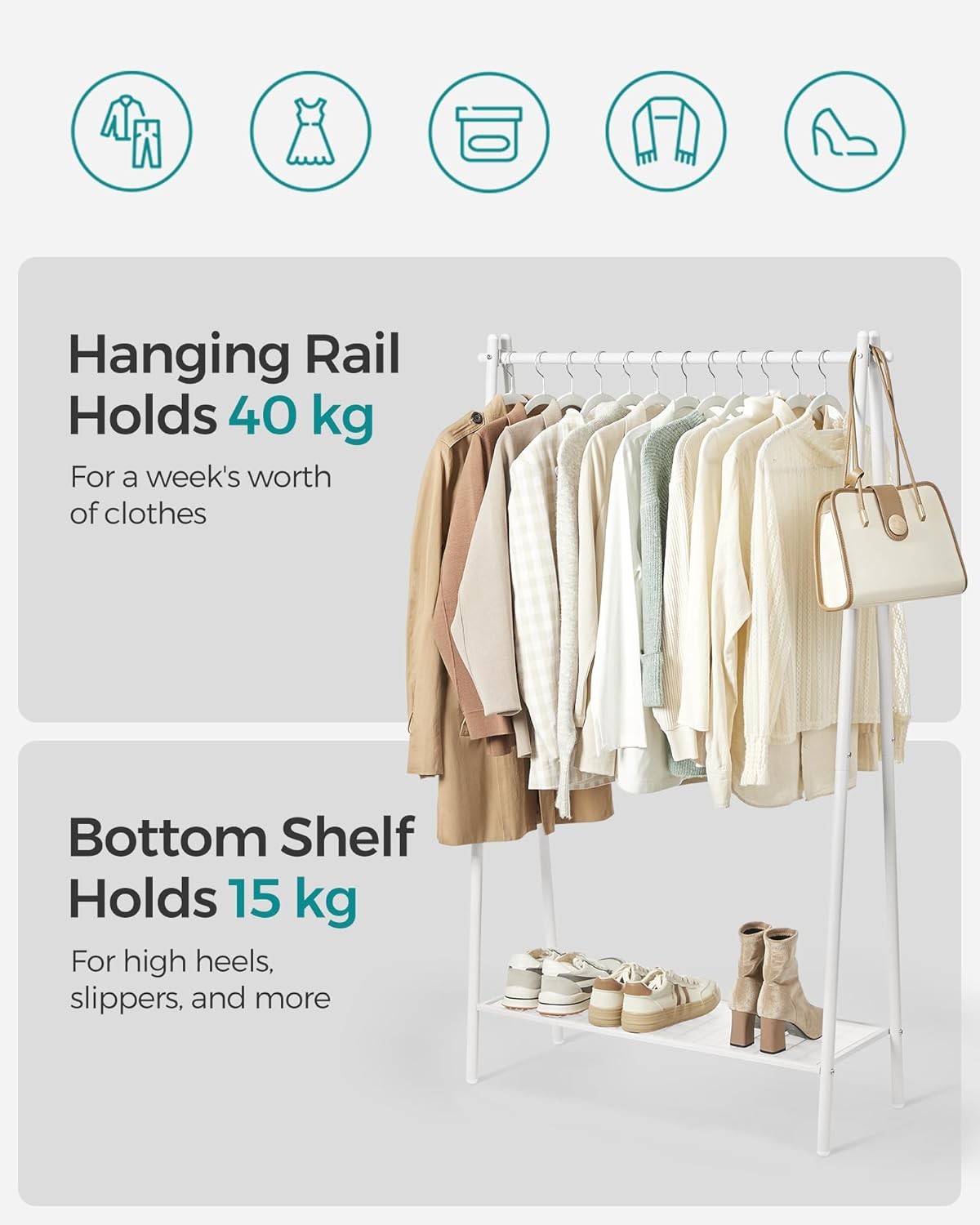 Clothes Rail Portable Clothes Rack Open Garment Rack Wardrobe White