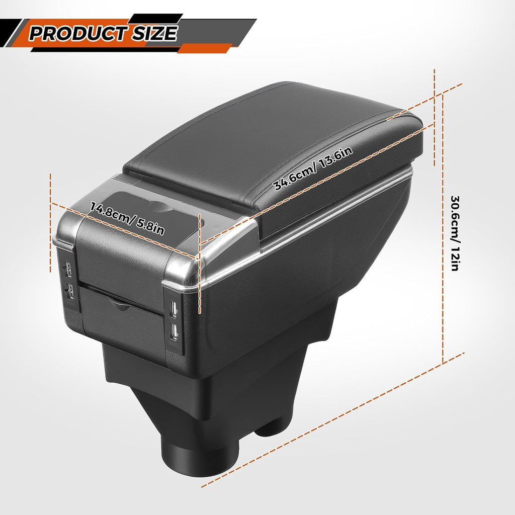 Car Armrest Storage Box with USB Ports for VW Polo MK5 (6R)/VW Vento 2010-2017