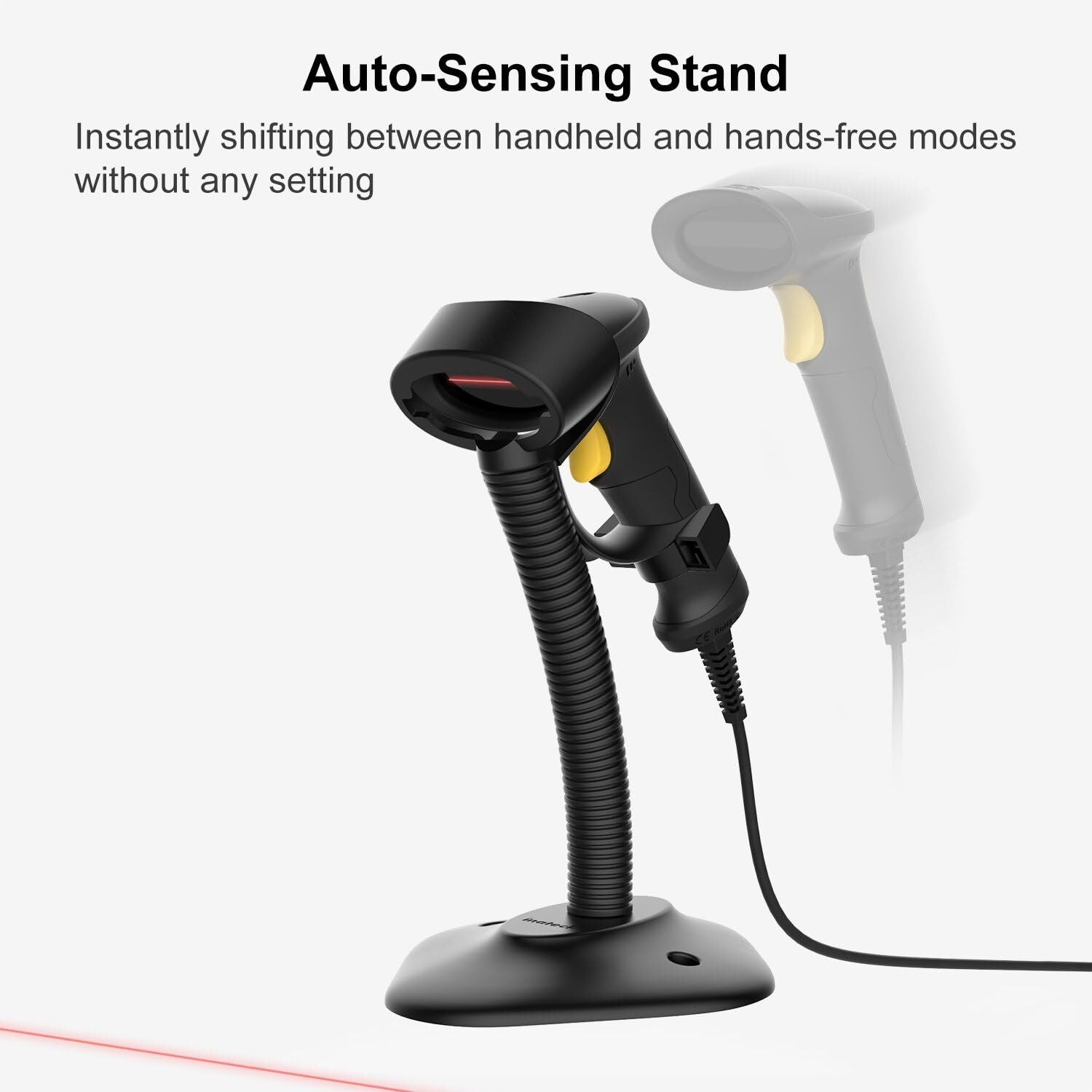 USB 1D Barcode Scanner with Intelligent Stand 220fps Very Fast Inateck BCST-33