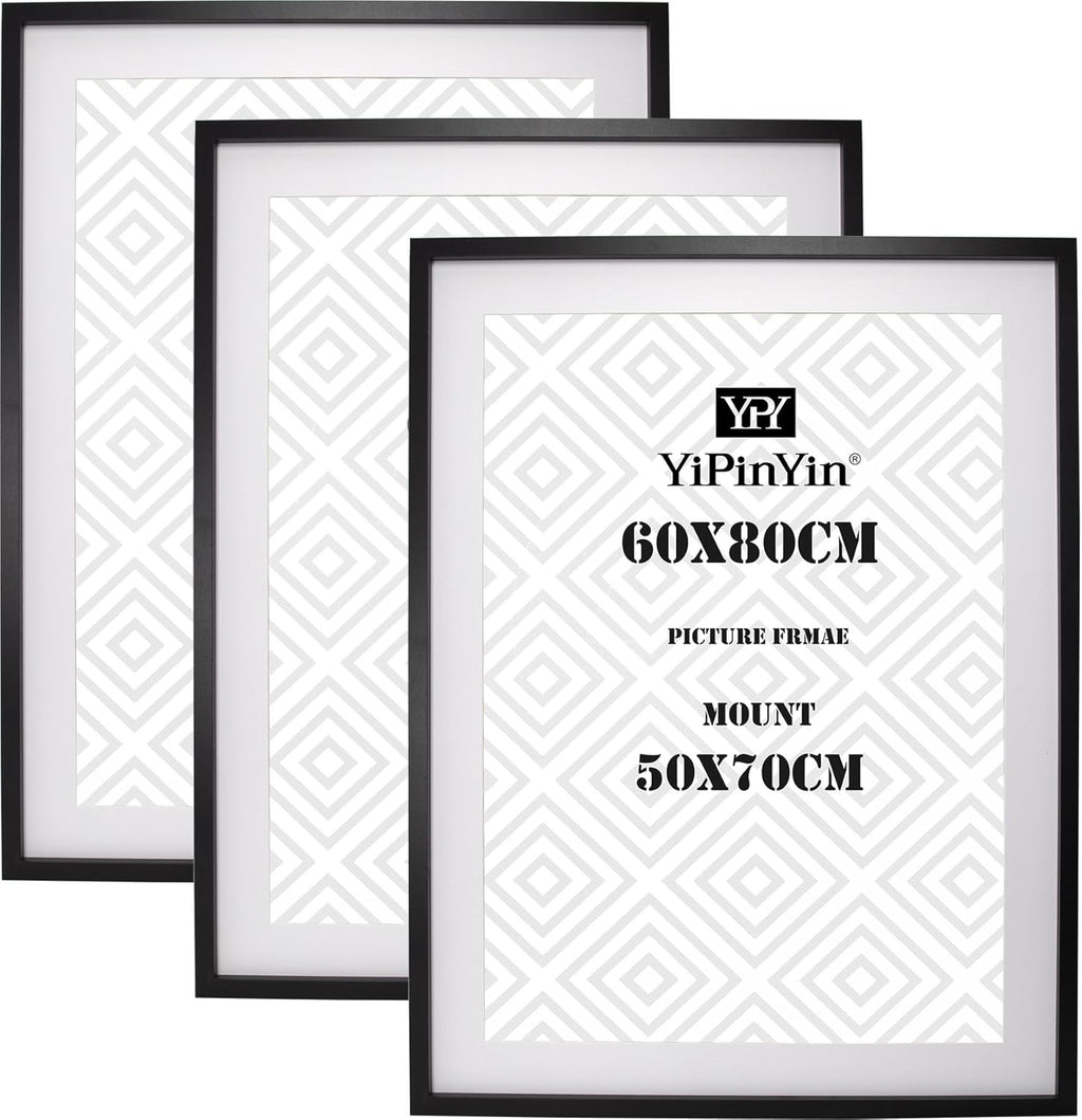 60x80cm Black Picture Frames Set of 3 with Mounts for 50x70cm, 80x60cm Poster