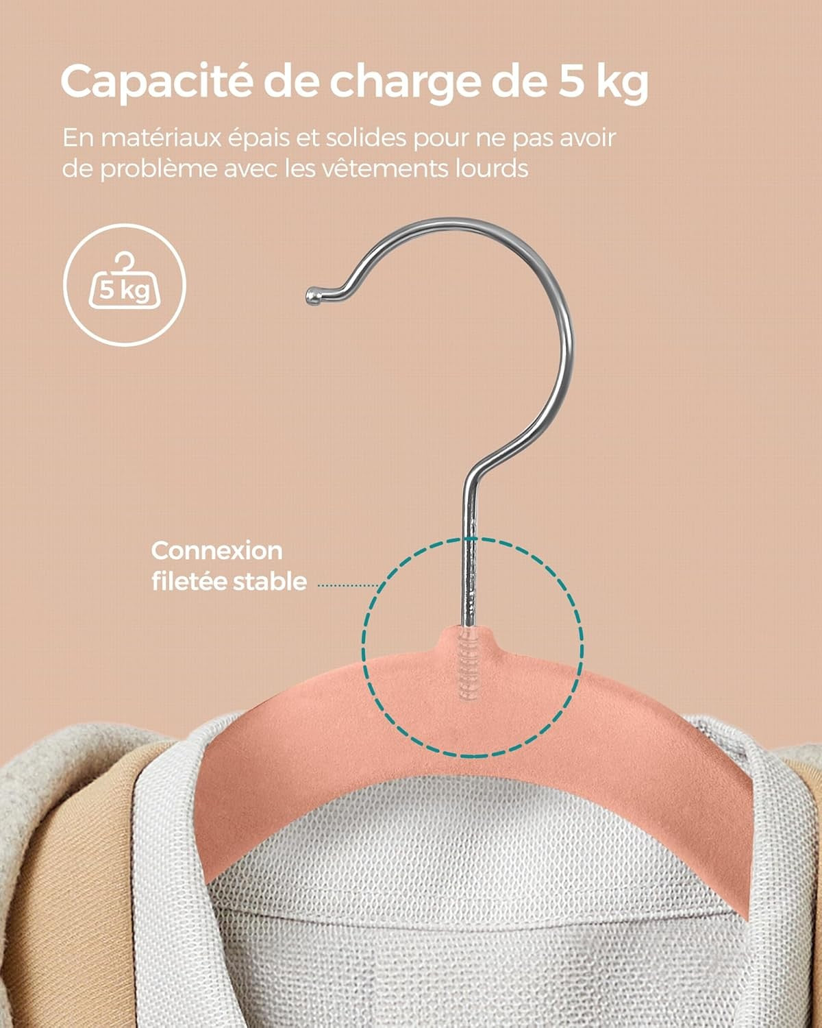 25 Velvet Coat Hangers 41.5 cm Wide Space-Saving 360° Swivel Light Pink