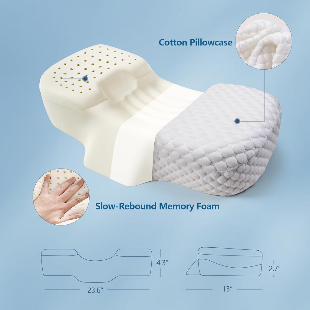 Memory Foam Cervical Pillow for Neck Pain Relief, Adjustable Ergonomic Contour
