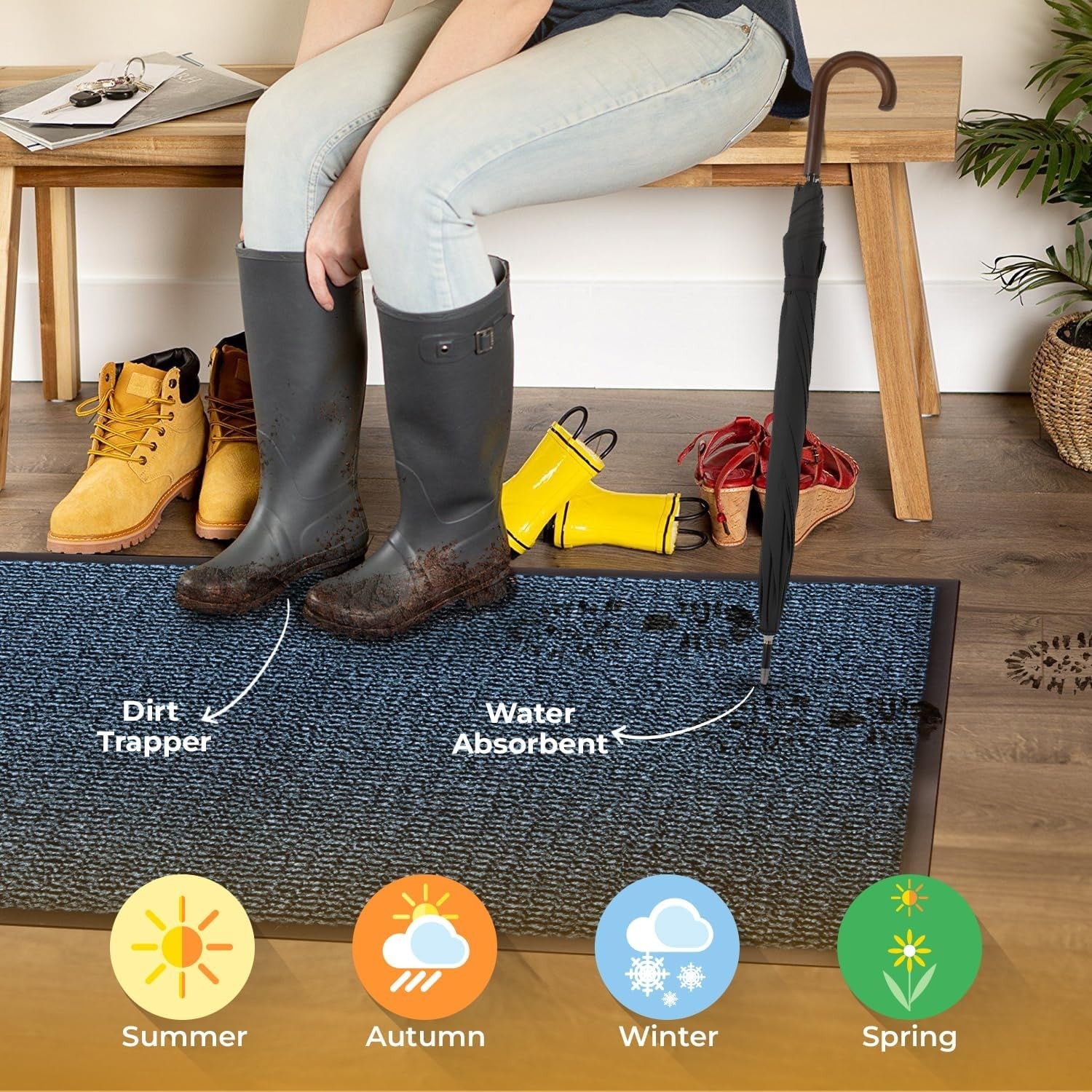 Washable Door Mat Indoor & Outdoor Non-Slippery Heavy Duty Rug 60cmx40cm