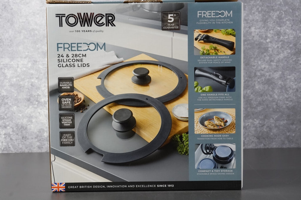 Tower Freedom T800206 24cm 28cm Silicone Glass Lids 2 Piece Set