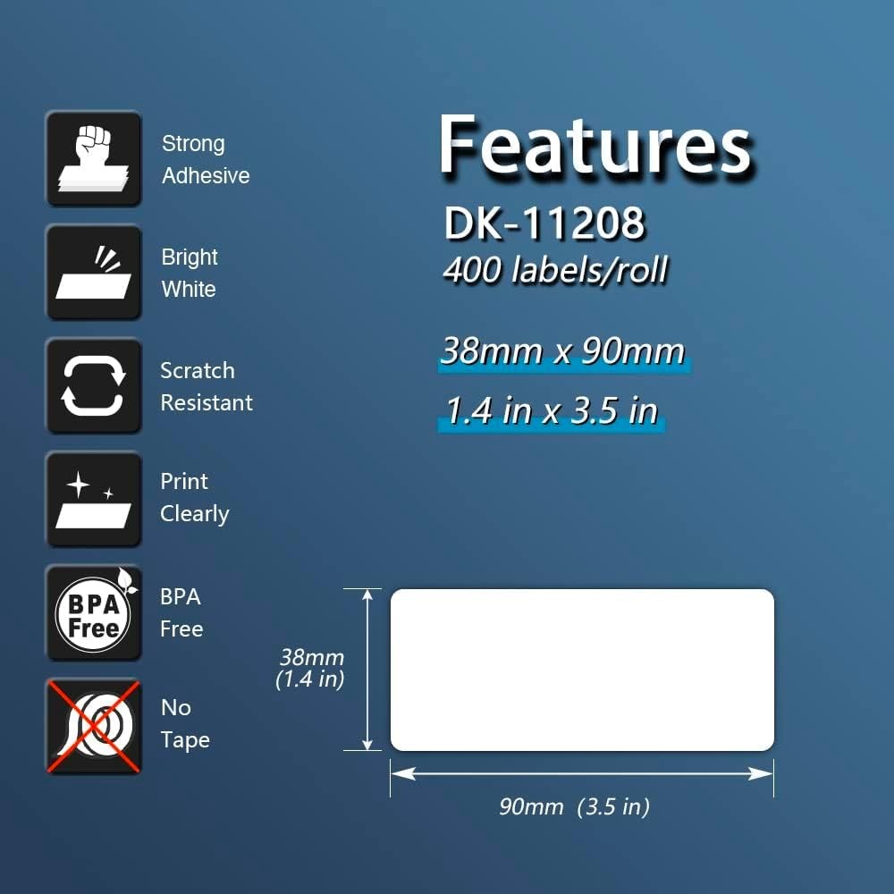 DK-11208 38x90mm 6 Rolls x 400 labels for Brother Thermal Printers Aftermarket