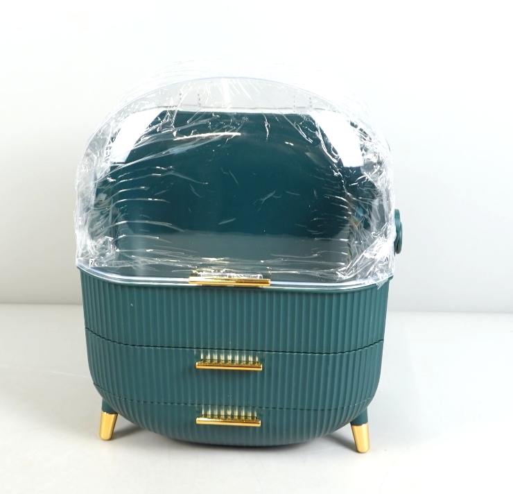 Elegant Makeup Storage Organiser Box Green with Drawers and Handle