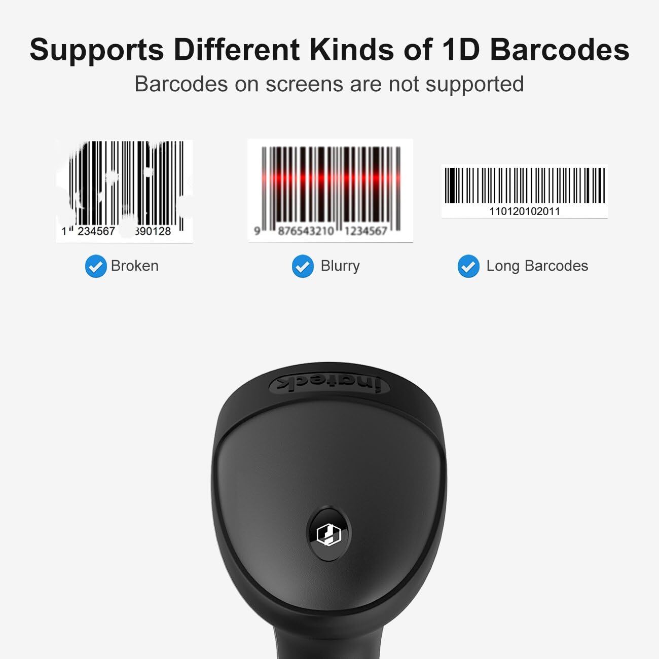 USB 1D Barcode Scanner with Intelligent Stand 220fps Very Fast Inateck BCST-33