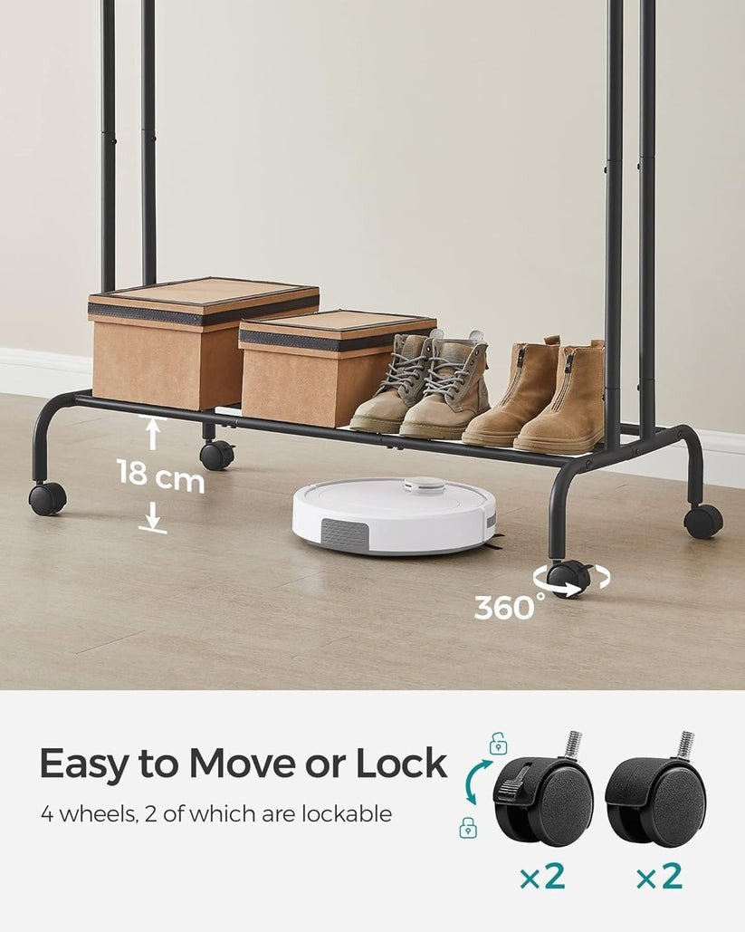 Clothes Rail Moveable Wardrobe Heavy Duty Clothes Rack Black