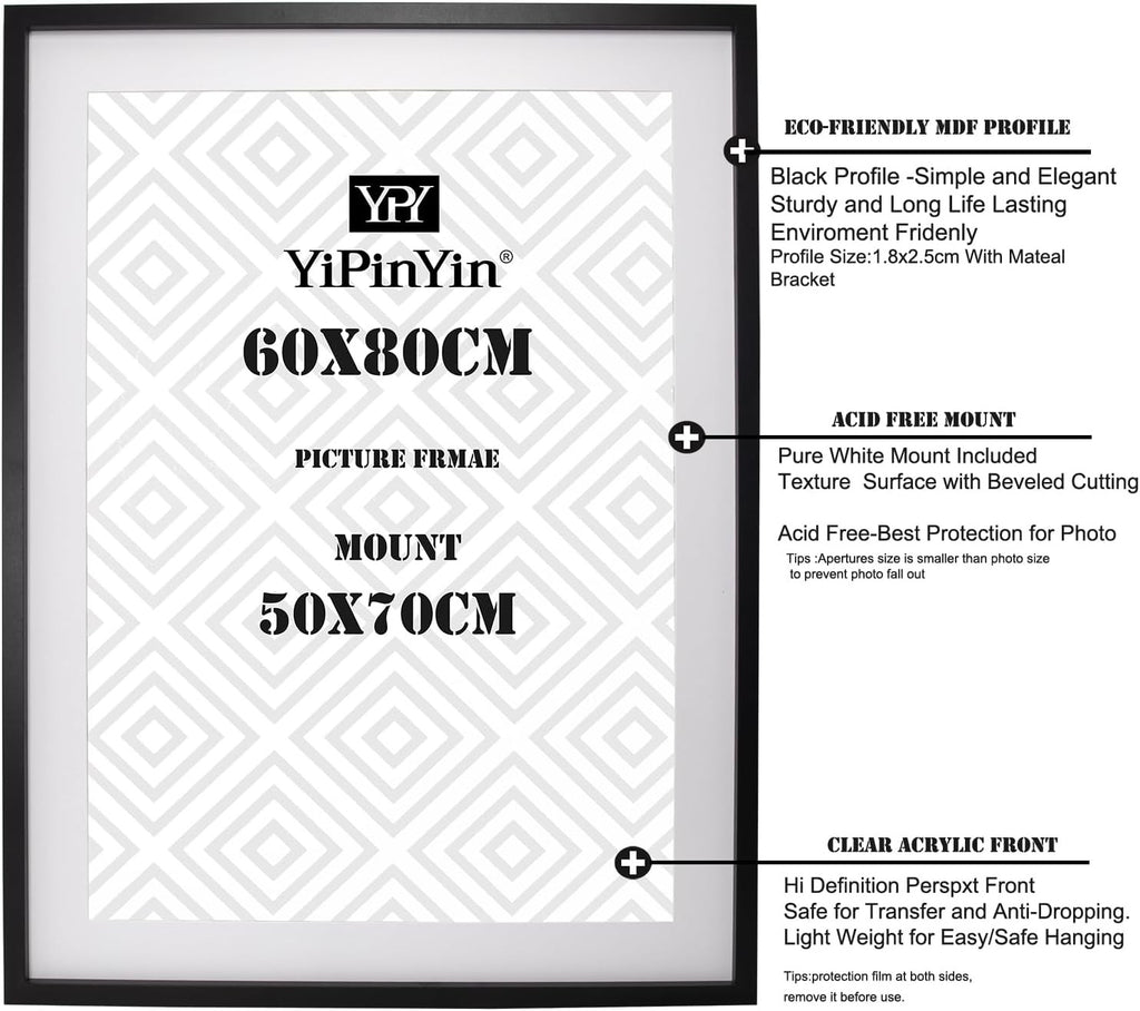 60x80cm Black Picture Frames Set of 3 with Mounts for 50x70cm, 80x60cm Poster
