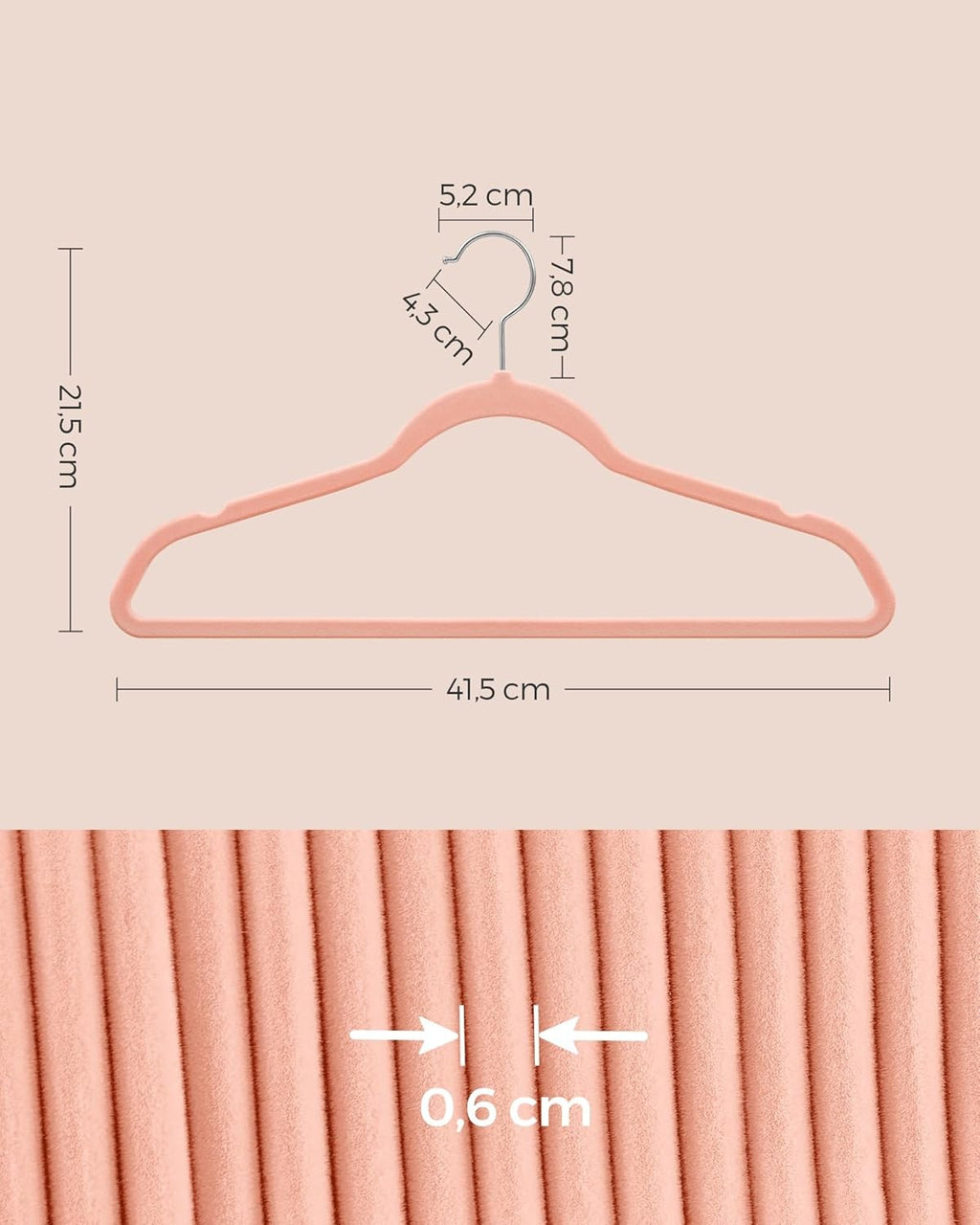 25 Velvet Coat Hangers 41.5 cm Wide Space-Saving 360° Swivel Light Pink