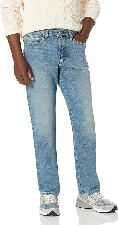 30W28L Men's Straight-Fit Stretch Jean - Light Wash Blue - Amazon Essentials