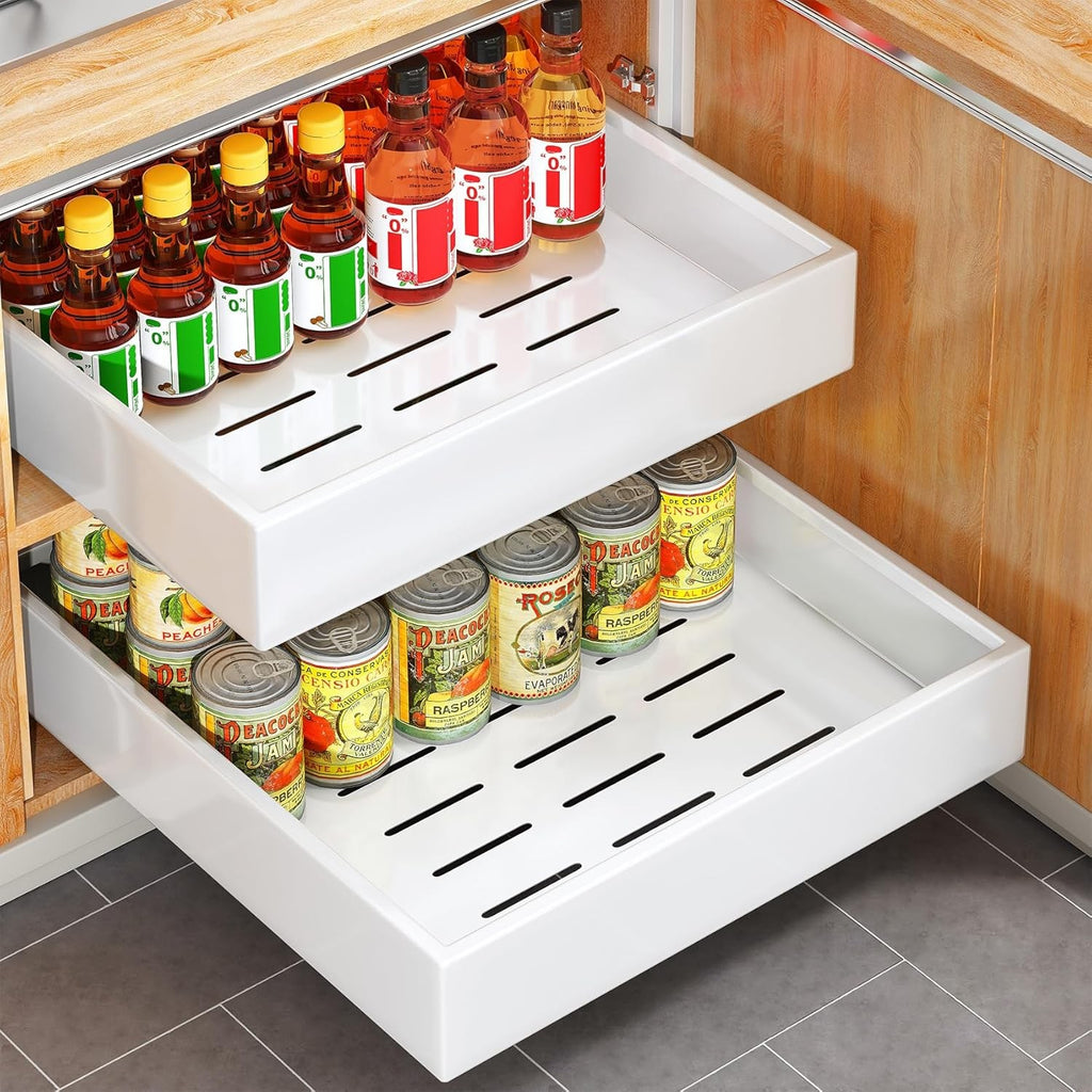 Pull Out Cabinet Organiser Slide Out Drawer Storage for Kitchen White