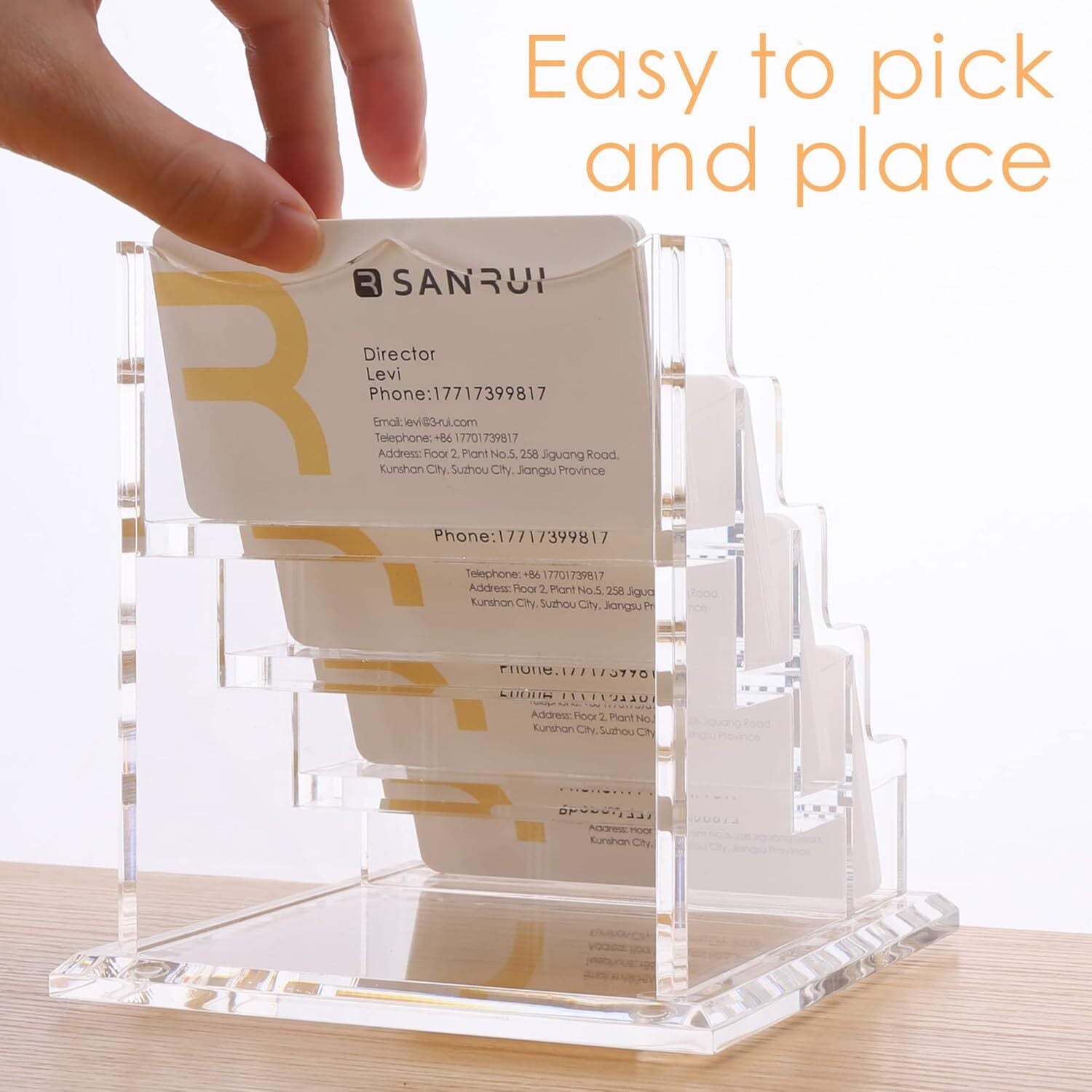 Horizontal Business Card Holder 4 Tiers 4 Slots f Desk Acrylic Clear Display