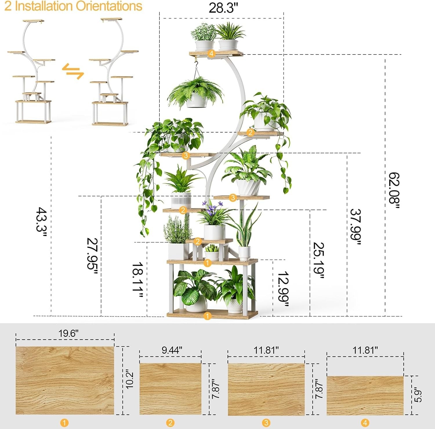 Plant Stand 8-Tier With LED Lights 62-Inch Indoor Shelf for Multiple Plants