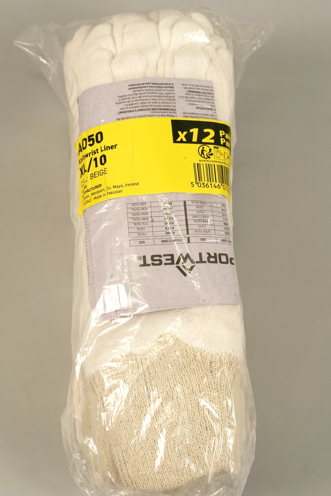 XL BEIGE Stockinette Knitwrist Liner  x 12 pairs Portwest A050 Work Gloves