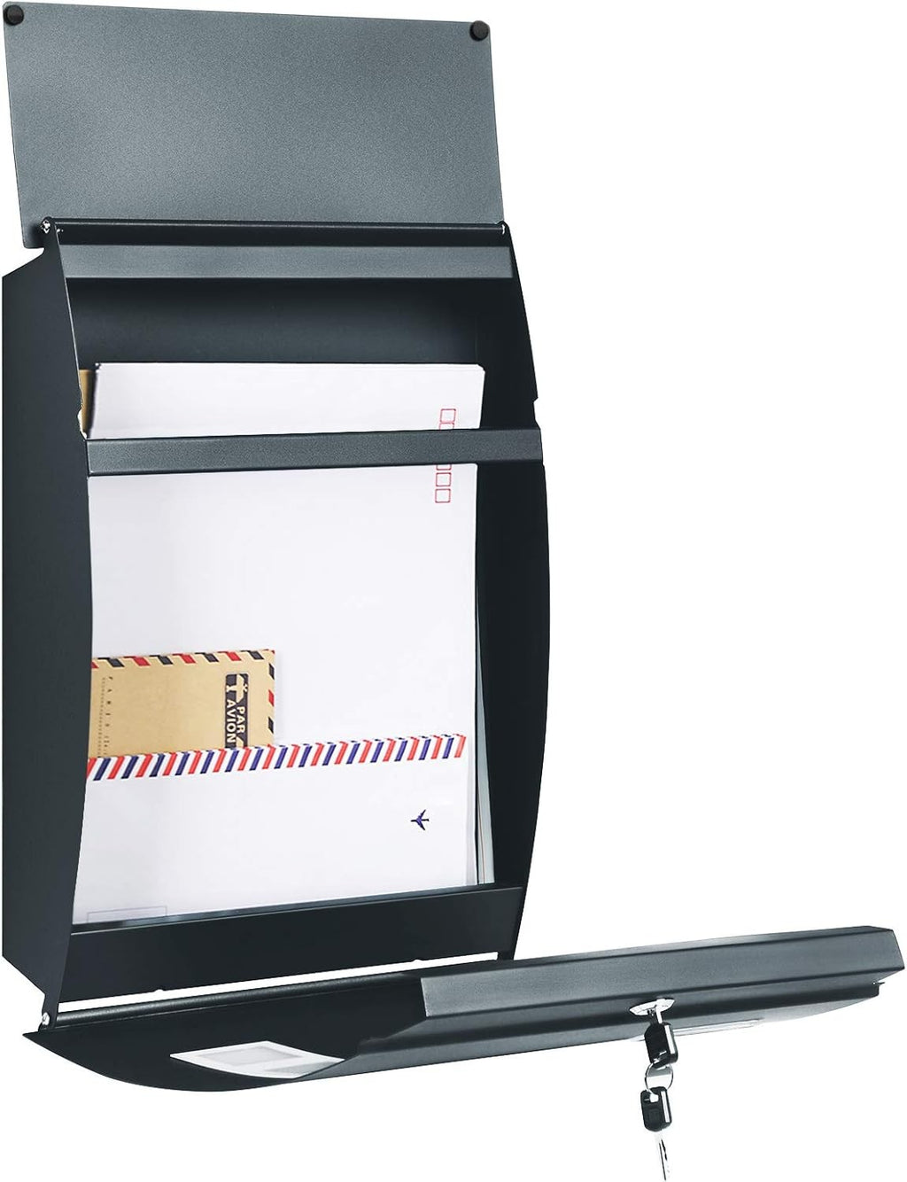 Post Box Steel Wall Mounted with Viewing Windows Name Slot 2 Keys Charcoal Grey