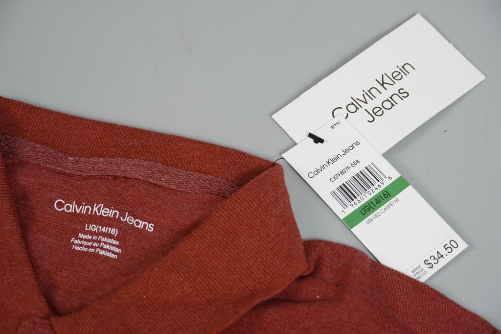 Calvin Klein Kids Polo T-Shirt Burgundy Red Size L (14-16 Years) Short Sleeve