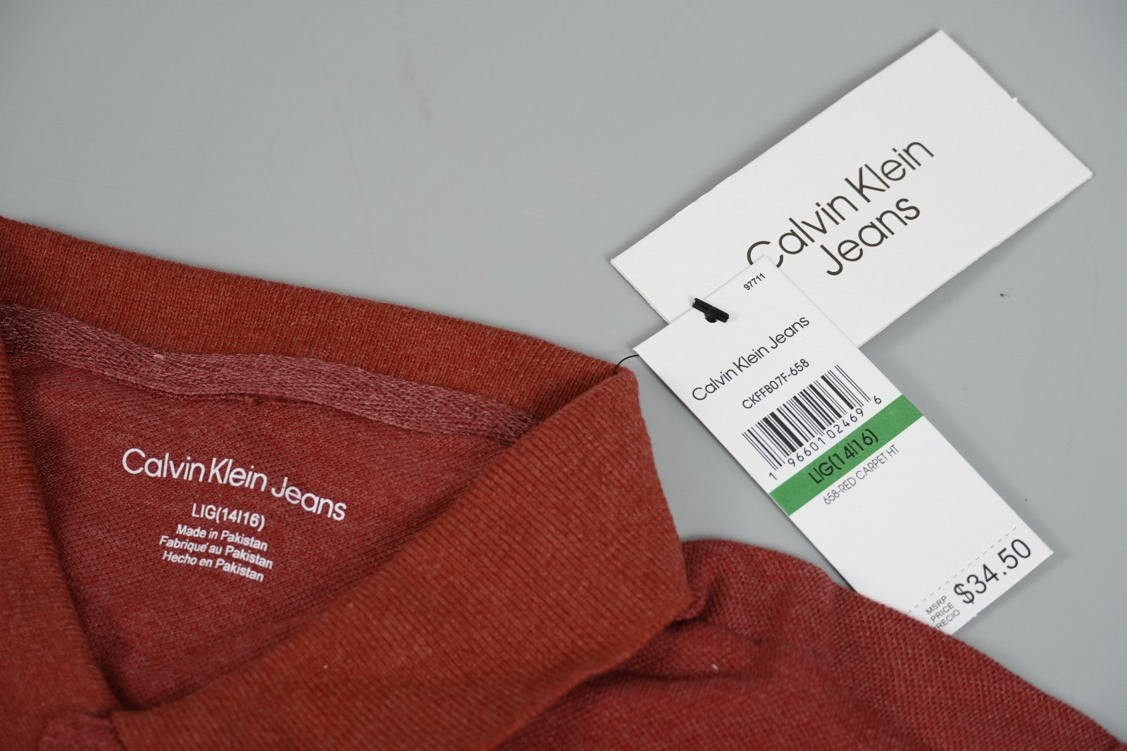 Calvin Klein Kids Polo T-Shirt Burgundy Red Size L (14-16 Years) Short Sleeve
